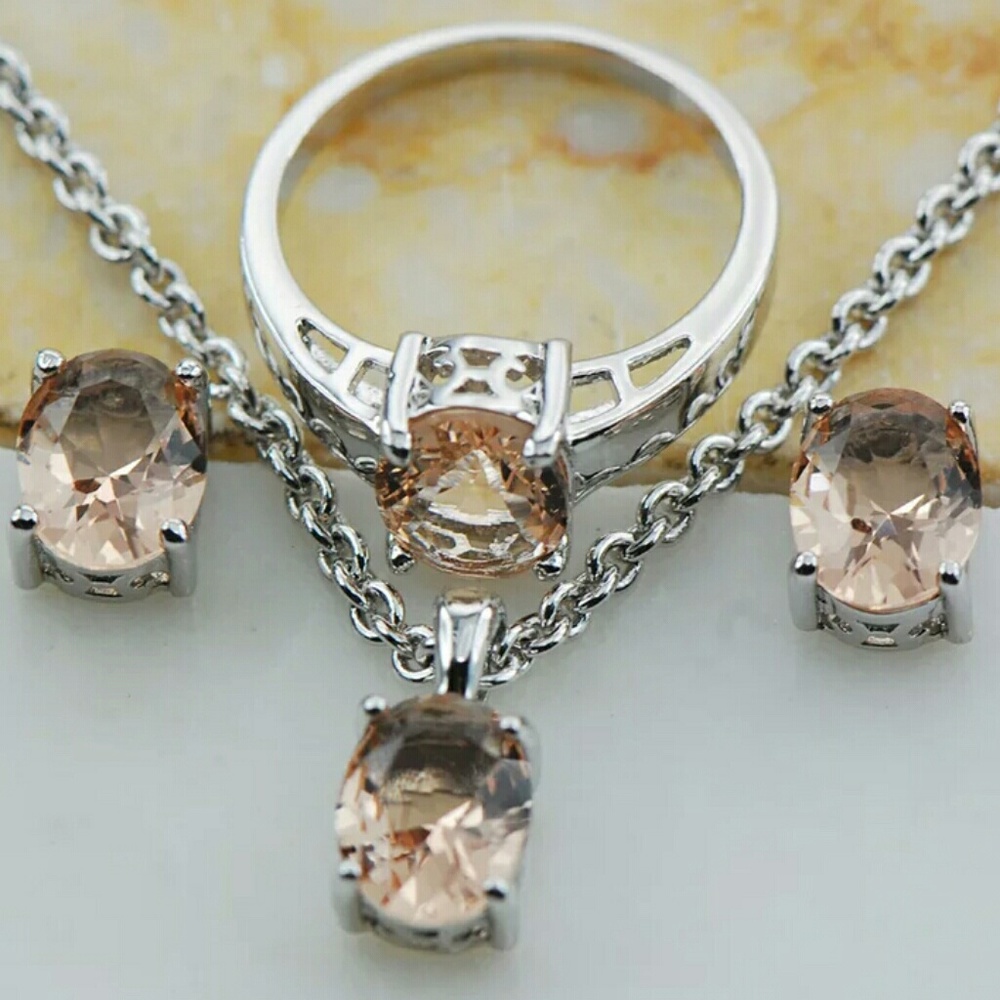 Solitaire Oval simulated Morganite necklace set